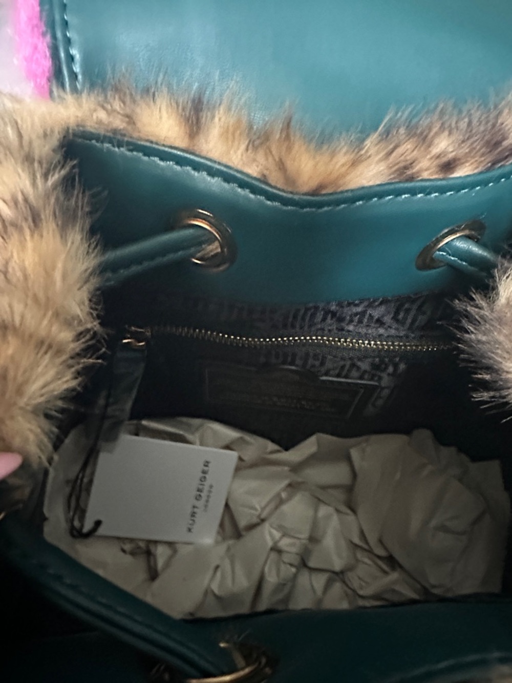 🩷🧡KURT GEIGER LONDON SMALL HOXTON MULTICOLOR🐆FUR BACKPACK🎒🩵🤎 - Picture 9 of 10